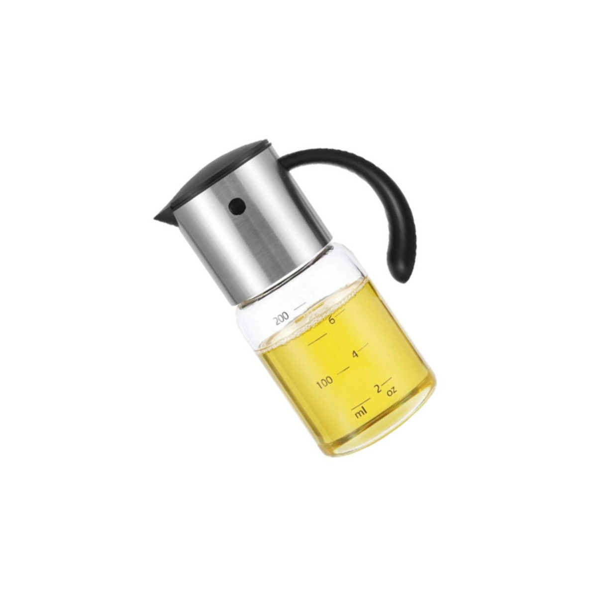 INF Vogel-Schnabel-Ölspender 200ml, Hochborosilikatglas mit Edelstahl-Automatikdeckel – tropfenfreier Küchen-Ölausgießer