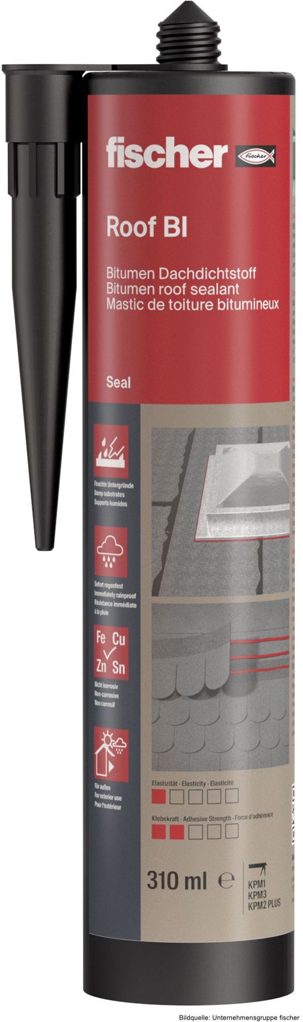 fischerwerke fischer Bitumen-Dachdichtstoff Roof BI, schwarz, 310ml