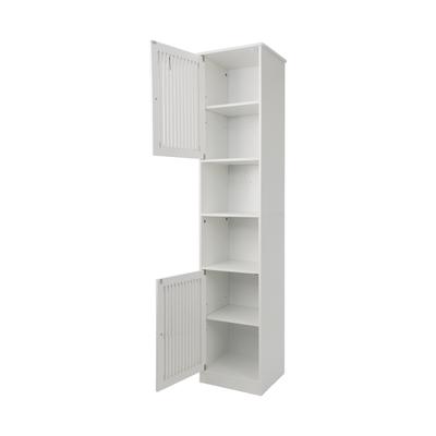 MODFU Badezimmerschrank aus MDF und Spanplatte, Weiß, mit Lamellentüren und offenen Fächern