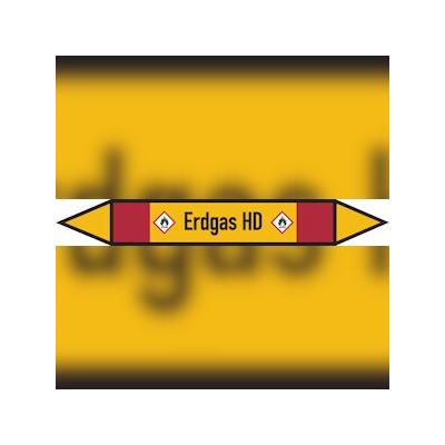 Rohrleitungskennzeichen Erdgas HD - 187x26 mm Folie selbstklebend