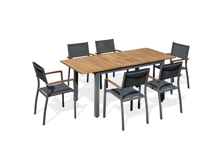 Ensemble repas de jardin alu et acacia (6 places) - Gris anthracite - ORSINO