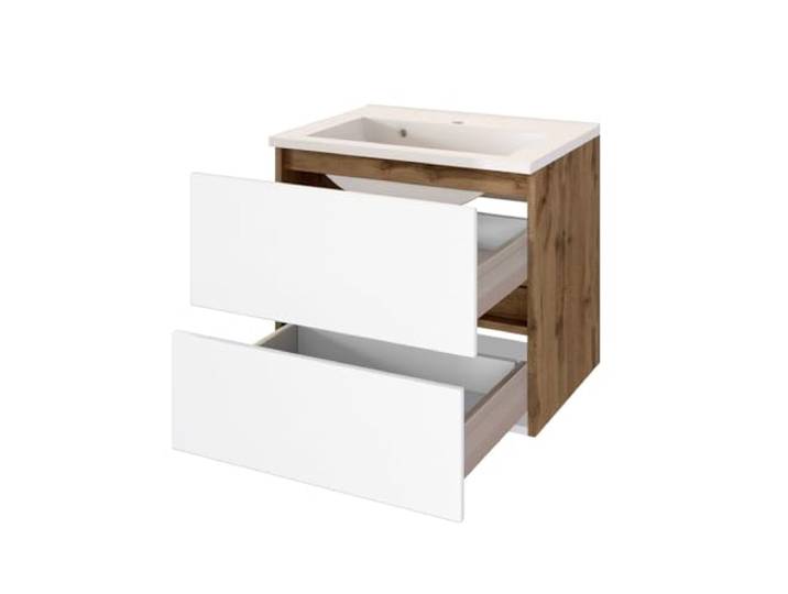Waschtischunterschrank Luna 60cm 2 Schubladen - Eiche/Weiß