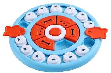 Inspired Finds Smart Interactive Cat Puzzle Slow Feeder Turntable Toy round Pizza Blue