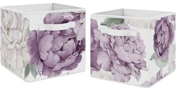 Sweet Jojo Designs Lavender Purple Boho Shabby Chic Floral Girl Foldable Fabric Storage Bins Ivory Bohemian Vintage Watercolor