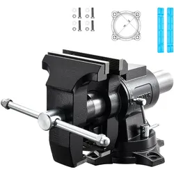 VEVOR Schraubstock Drehbar mit 140 mm Backenbreite aus Sphäroguss, Mehrzweck-Werkbankschraubstock mit 360° Arretierbarem Drehsockel und –kopf, 70 mm Spanntiefe, 125 mm Backenöffnung, Schwarz