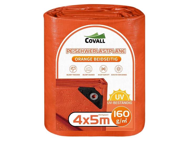 Abdeckplane 4x5m Wasserdicht Orange 160g/㎡ Reißfest UV-stabilisiert mit Ösen