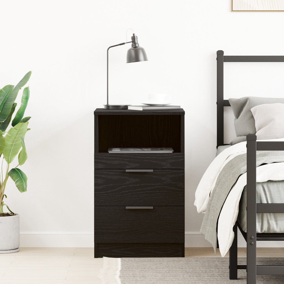 Latitude Run Bedside Cabinet Black Oak 65cm H X 40.2cm W X 36cm D