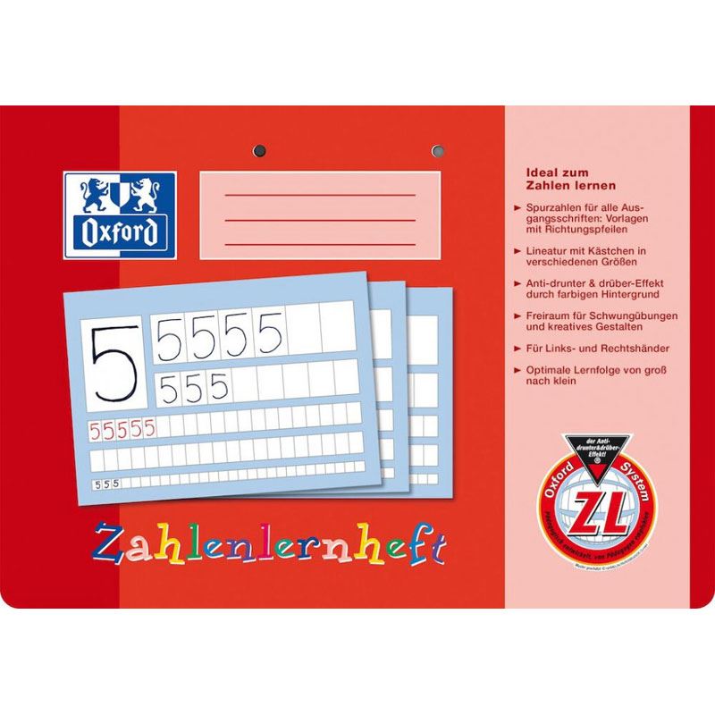 OXFORD Schreiblernheft Zahlenlernheft Lineatur ZL kariert DIN A4 quer ohne Rand, 16 Blatt