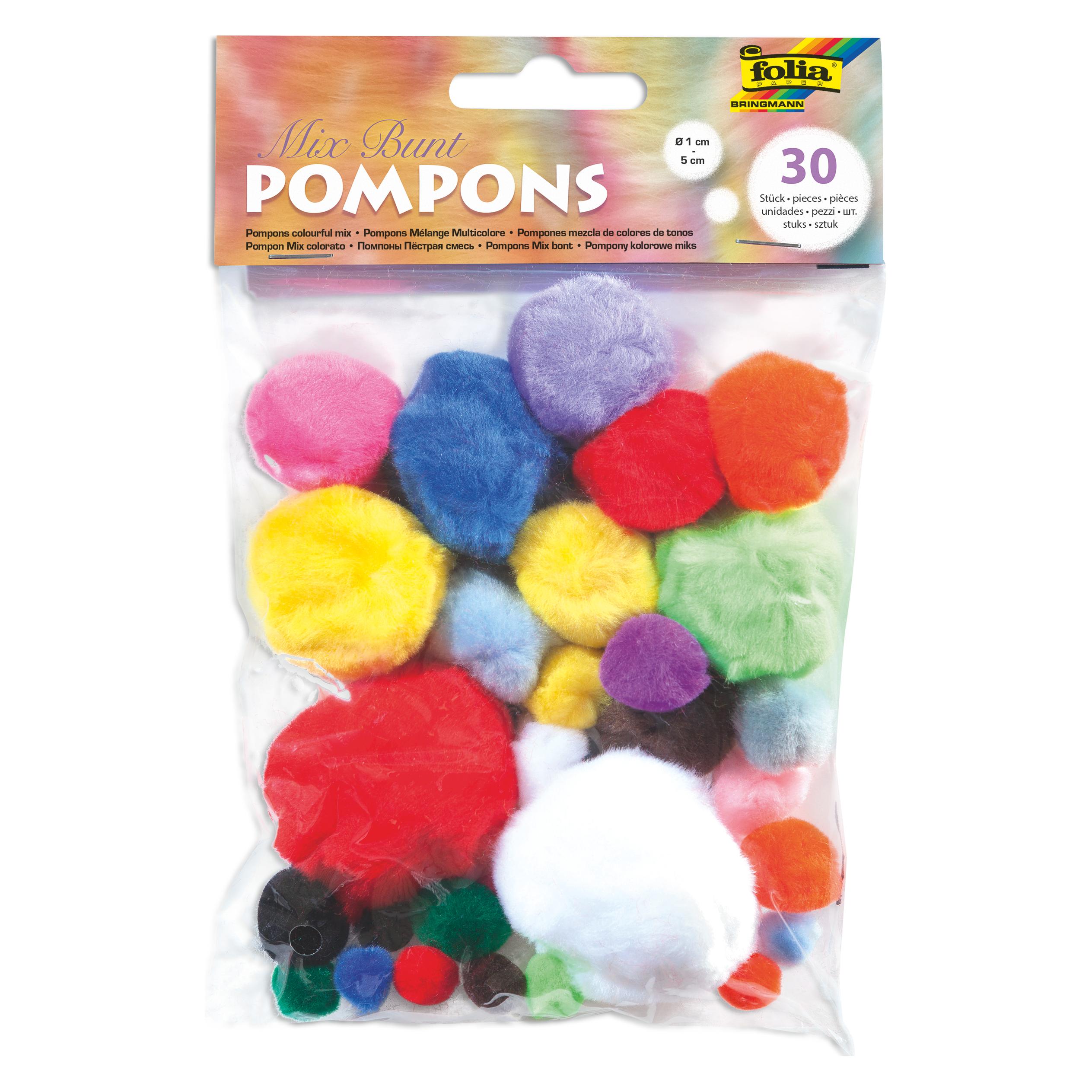 Folia Pompons, 30 Stck, Gr"áen und Farben sortiert (50309)