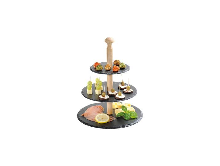Etagere KESPER 3-stöckig Schiefer Bambus Rund , schwarz (braun, schwarz), Ø:30cm, Bambus, Schiefer, Servierplatten, Etagere