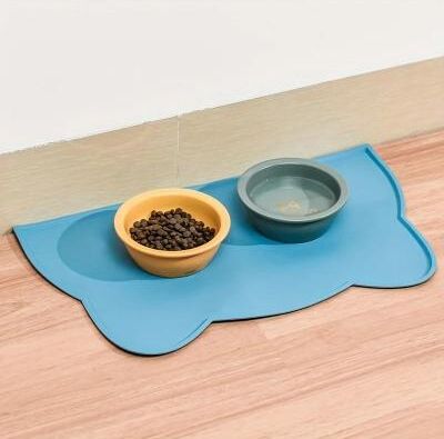 Uplifted Goods Silicone Pet Feeding Mat With Raised Edge blue 44x24cm