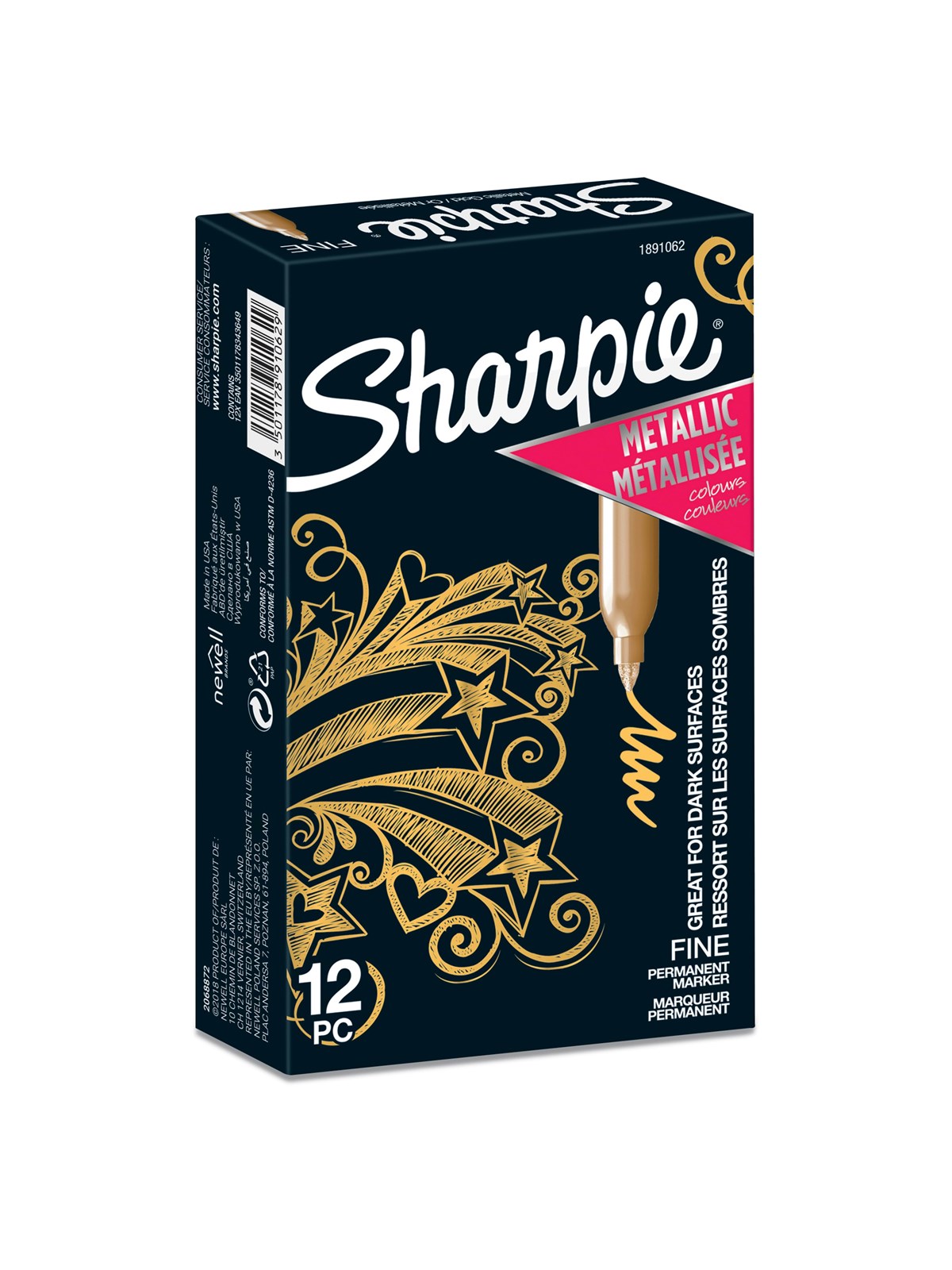 Sharpie Metallic-Permanentmarker | feine Spitze | Gold | 12er-Box
