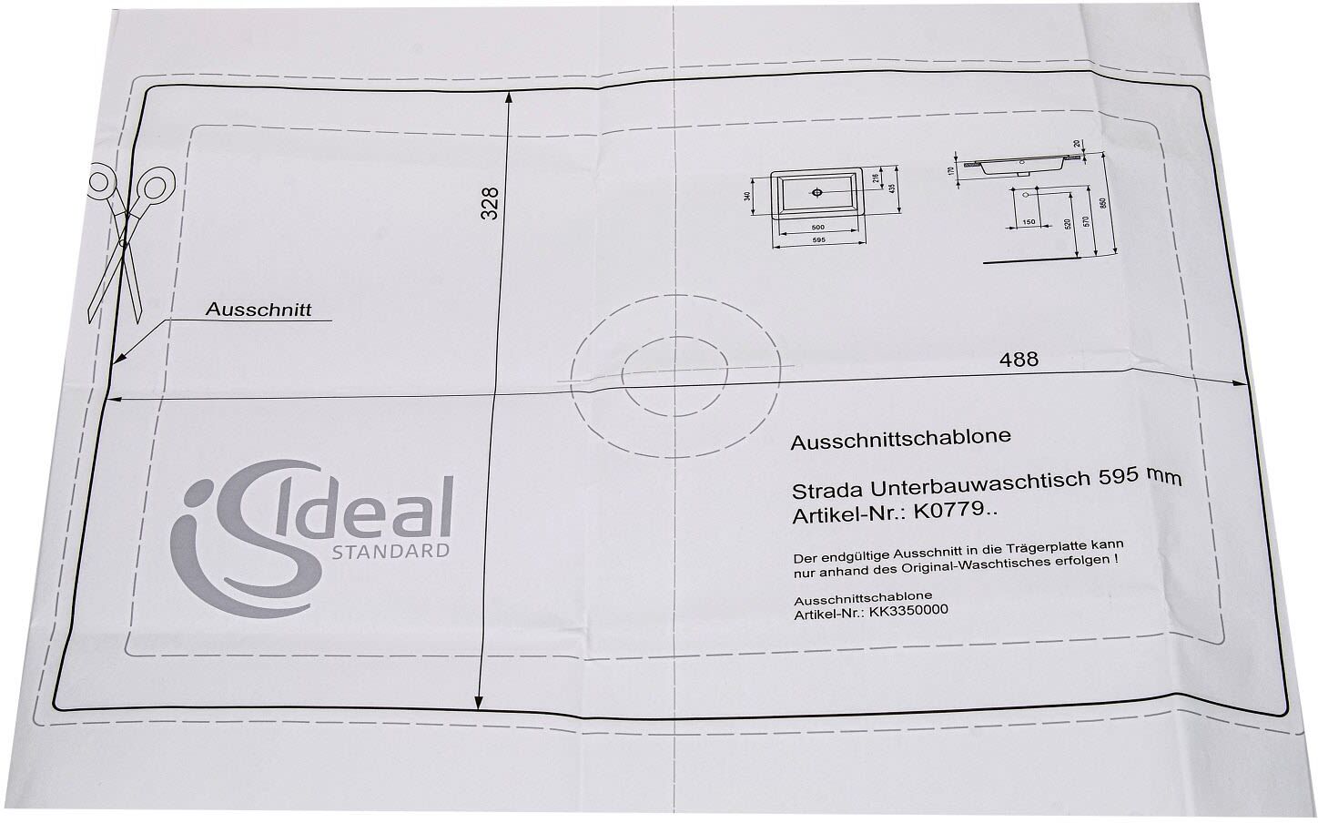 Ideal Standard template for Strada undercounter washbasin 59.5 cm
