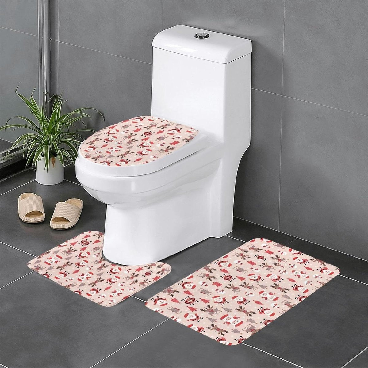 Set van 3 waterabsorberende badmatten van flanel met kerstprint