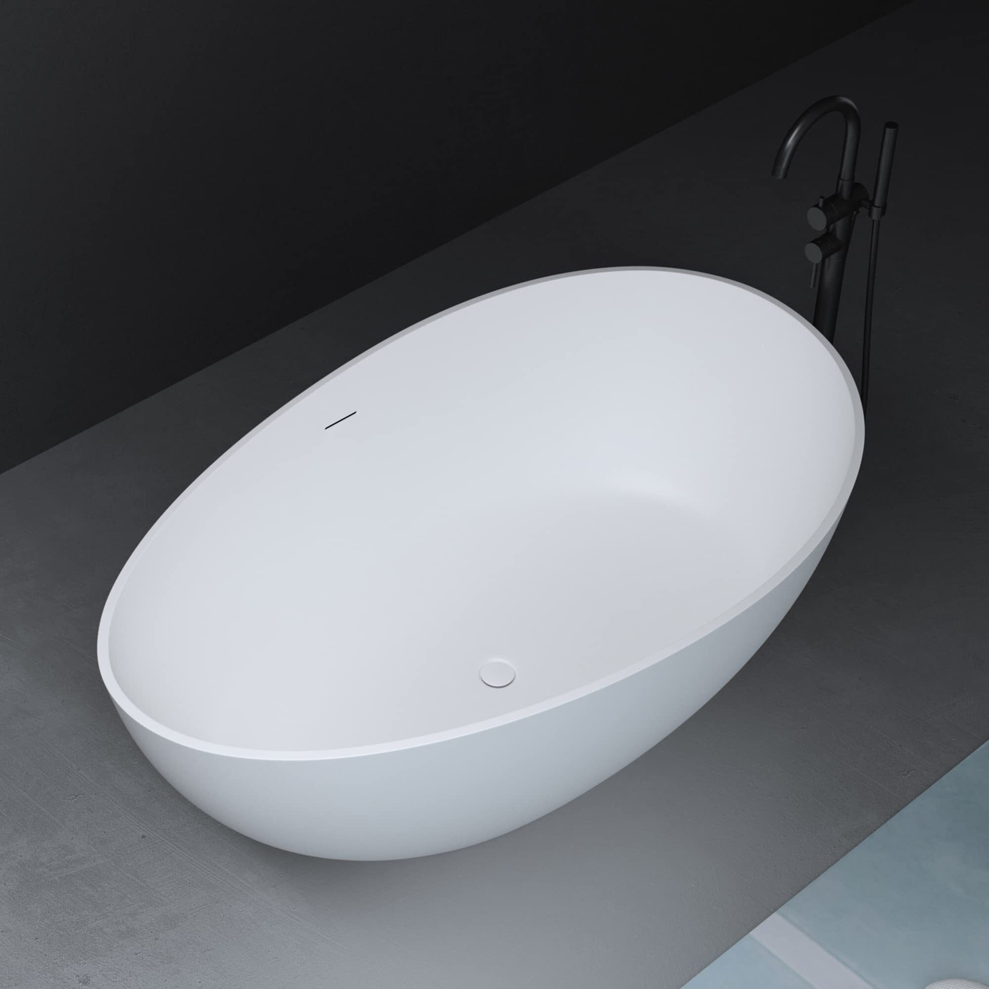 Mai & Mai Freistehende Badewanne Oval Mienralguss-Standbadewanne inkl. Pop Up Ablaufgarnitur Weiß 160x95x60cm Vicenza911