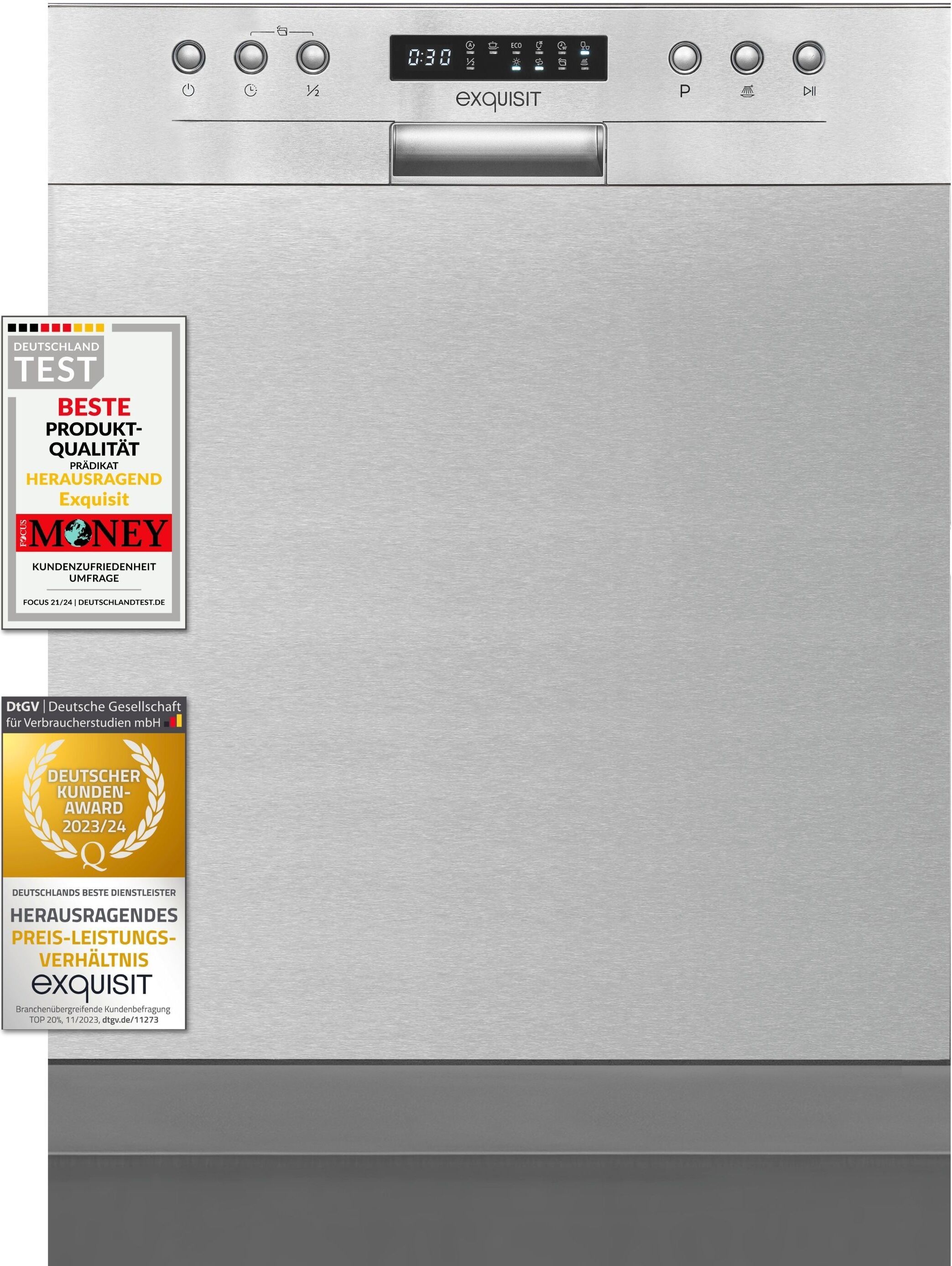 Exquisit Geschirrspüler EGSP9414-EF-030D inox | Spülmaschine 60 cm | Aquastop | Maßgedecke: 14 | Restlaufzeiten Anzeige | Unterbaugerät
