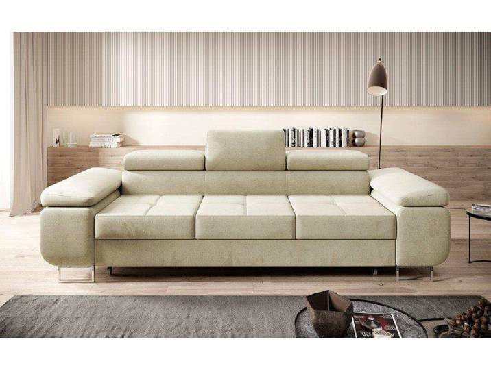 Designer 3er Sofa Siera mit Schlaffunktion in Samt - Hellgrau - Samt - Luxusbetten24