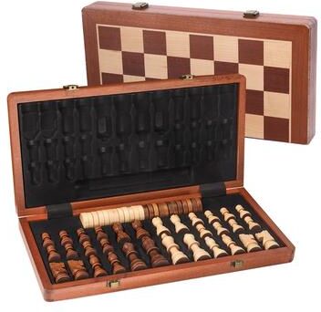 GSE Games & Sports Expert "GSE™ 15"" Large Wooden Folding 2-in-1 Chess and Checkers Board Game Set with Storage Box"