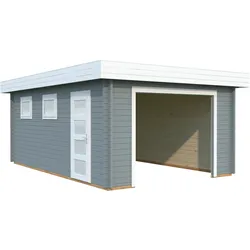Palmako Garage Rasmus 19,0 m2- 44 mm - ohne Tor hellgrau/weiß lackiert