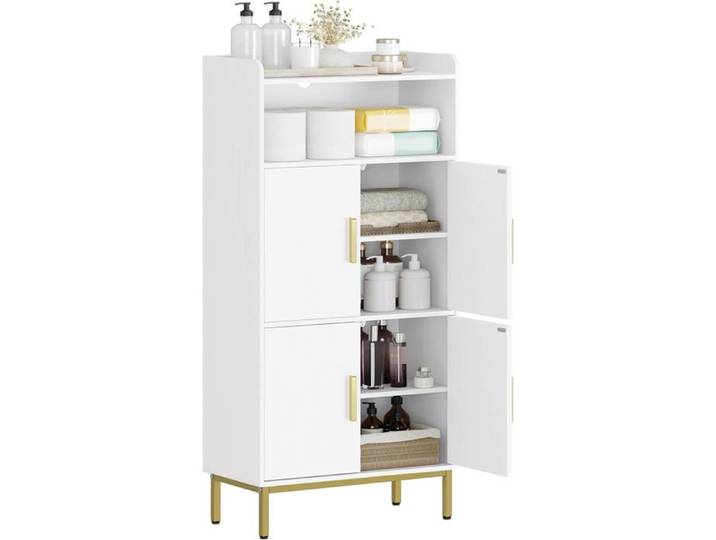 Hzuaneri Armoire de Rangement 4 Portes et 1 Espace Ouvert Blanc-Or 30 x 60 x 120 cm Panneau de particules