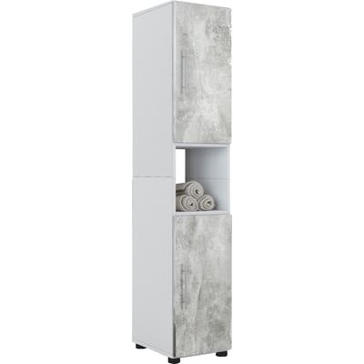 Hochschrank VCM "Holz Badmöbel Badschrank Hochschrank Flandu", grau (weiß, beton, optik), B:31cm T:30cm, Obermaterial: 100% Holz Wood., Schränke, Hochschrank