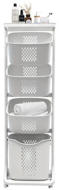 Aura 4-Tier Laundry Hamper Sorter, Laundry Storage Organizer with Wheels Removable Rolling Laundry Baskets