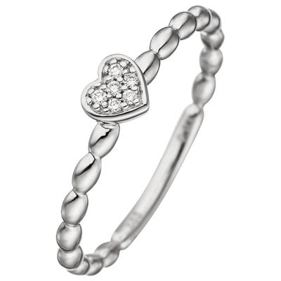 Diamantring JOBO Gr. 56, weiß (weißgold 585), Fingerringe, Damen, 56, SI = kleine Einschlüsse, Diamanten Weißgold 585, Diamanten, Weißgold 585, Diamantring, Herz 585 Weißgold mit 6 Diamanten
