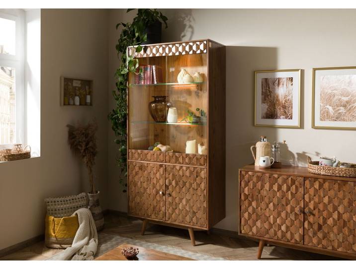 Vitrine en bois d'acacia brun laqué MOSAYK #114