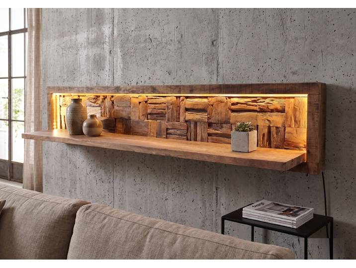 Wandboard inkl. Beleuchtung 140cm 'Livorno'' Akazie massiv sägerau