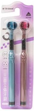 Uplift Essentials 3 Sided Comprehensive Deep Cleaning Toothbrush With Raised Tongue Scraper 2 Pack blue And Pink