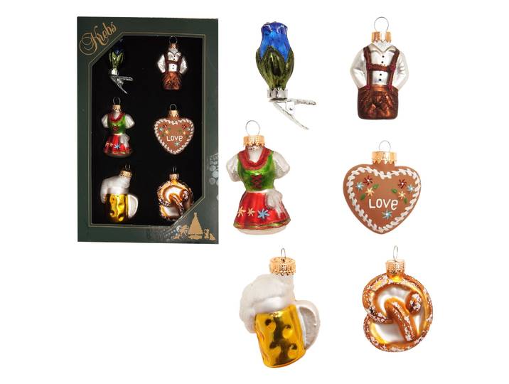 Weihnachtsbaumkugel KREBS GLAS LAUSCHA Baumschmuck Miniset Oktoberfest mehrfarbig 5cm , bunt (mehrfarbig), B:3cm H:5cm T:4cm Ø:5cm, Glas, Weihnachtsbaumkugeln, Weihnachtsbaumkugel, Dekoriert mit Liebe zum Detail
