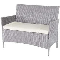 PROREGAL Poly-Rattan Gartenbank Halden | HxBxT 83x106x60cm | Sitzbank Bank | Grau | Kissen Creme