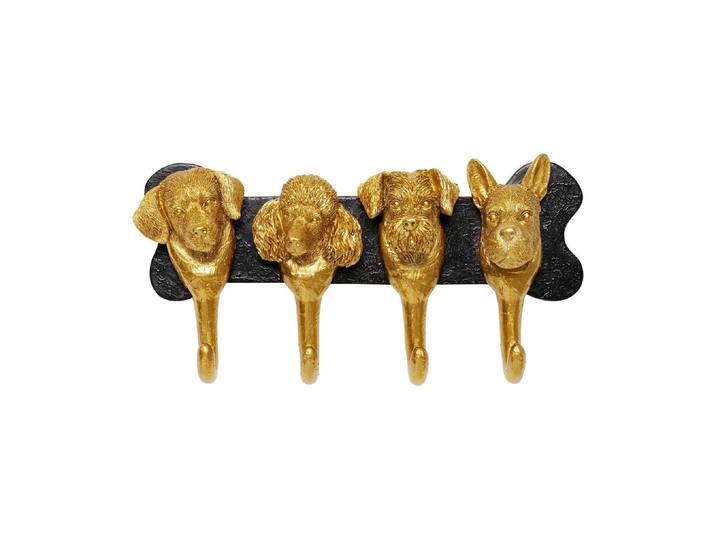 Garderobenleiste KARE DESIGN Dog Family 30,5 cm x 15,5 cm , schwarz (goldfarben, schwarz), B:30,5cm H:15,5cm T:7,5cm, Polyresin (Kunststein), Garderobenhalter, Garderobenleiste