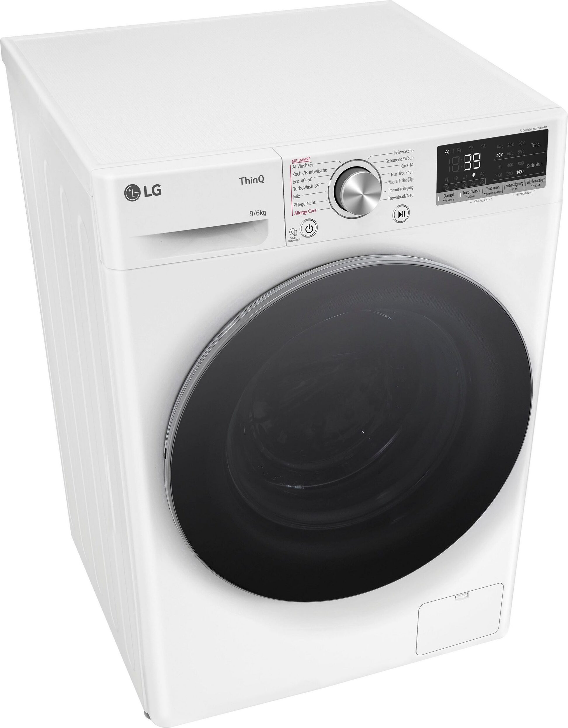 LG W4WR70961, Frontlader, Freistehend, Weiß, Links, Schwarz, Schwarz