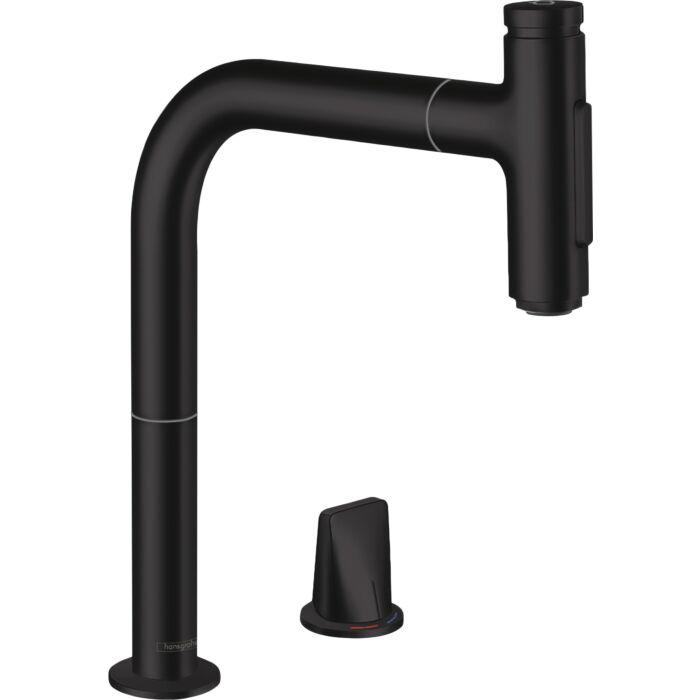 hansgrohe Metris Select 2-Loch-Küchenmischer 73818670 mattschwarz, 2jet, Ausziehbrause