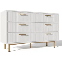 Merax Schubladenkommode Kommode mit 6 Schubladen, Weiß Sideboard Highboard für Schlafzimmer & alle Wohnräume