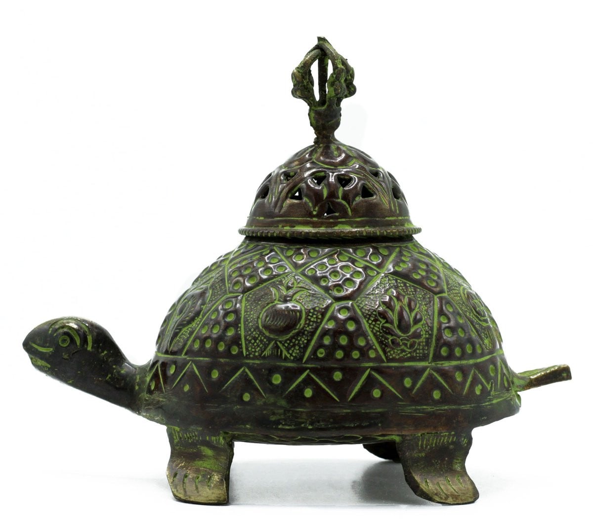 Ancient Wisdom Messing Verdigris Tibetaanse Schildpad Wierookhouder - Groot