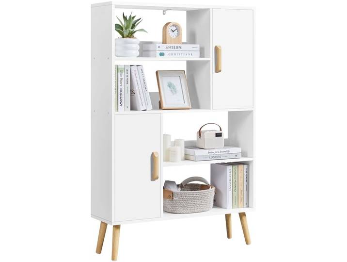 Yaheetech Bibliothèque à 4 Niveaux avec 2 Armoires Bibliothèque Moderne avec Étagère pour Salon Bureau Blanc
