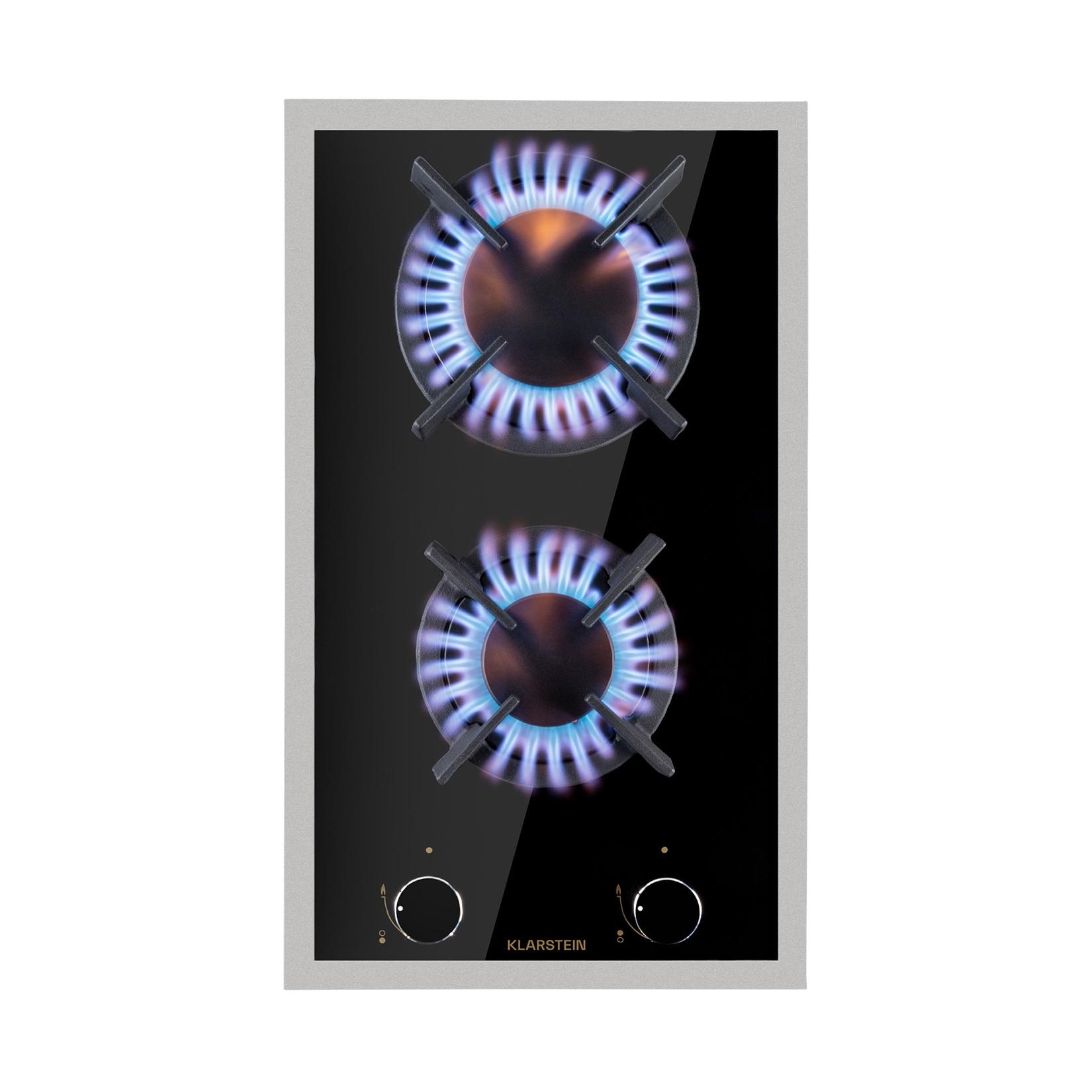 Goldflame Domino Prime Gaskochfeld 2-flammig Messing-Brenner Glaskeramik Schwarz