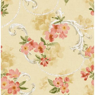 Seabrook Designs Evesham Floral Scroll Unpasted Wallpaper