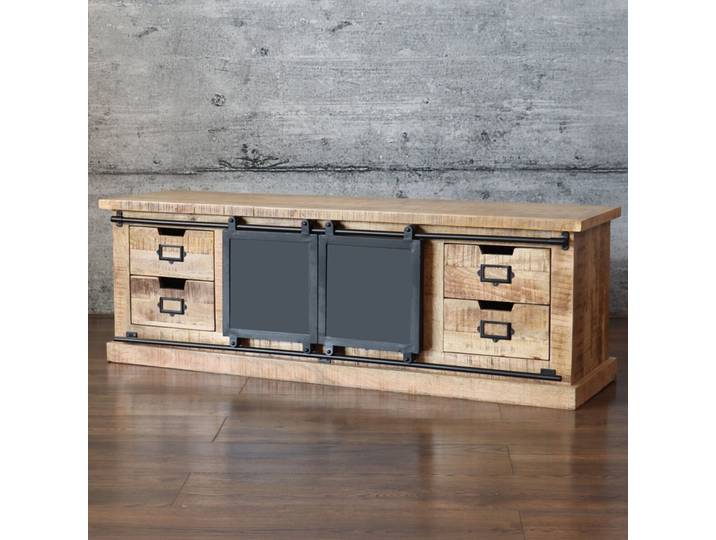 TV-Board Industrial Style SELCE 150cm Massivholz Schiebetüren Design