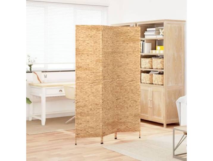 NLQMSU Paravent Wasserhyazinthe, 3 Teile, 122 x 180 cm, mit Metallrahmen Faltbarer Sichtschutz, rustikales Naturgewebe, moderner Bauernhof-Stil, vielseitig einsetzbarer Raumteiler oder Wohnzimmer