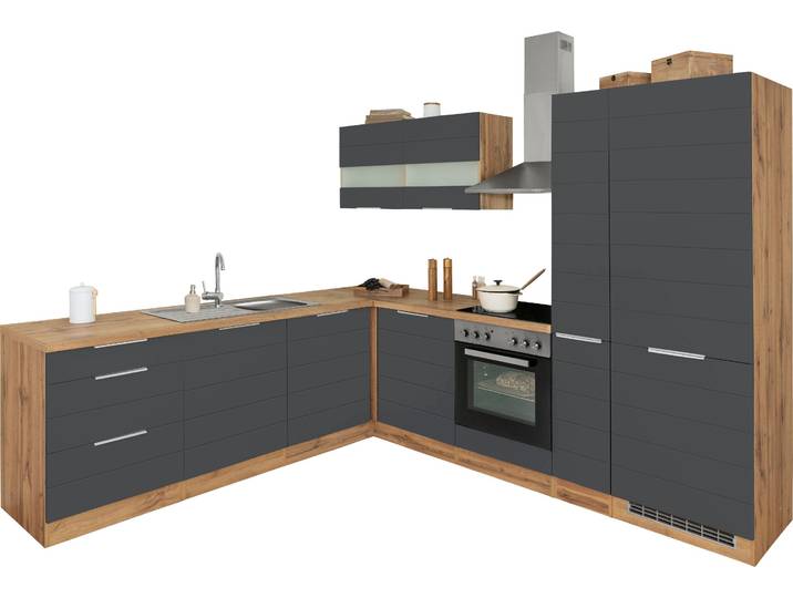 Winkelküche, MDF, Grau & Weiß Matt, 240×60 cm, Ohne E-Geräte, Modern, Kochstation