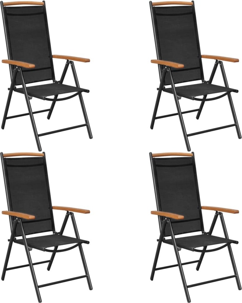 Klappstühle, 4 Stück, Aluminium und Textilene, Schwarz