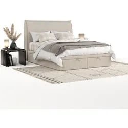 POLSTERBETT Tuvalu mit Stauraum 160/200 cm Hellbeige im Megan Stoff