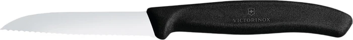 Victorinox Gemüsemesser mit abgerundeter Spitze und geriffelter Klinge - 8 cm - schwarz
