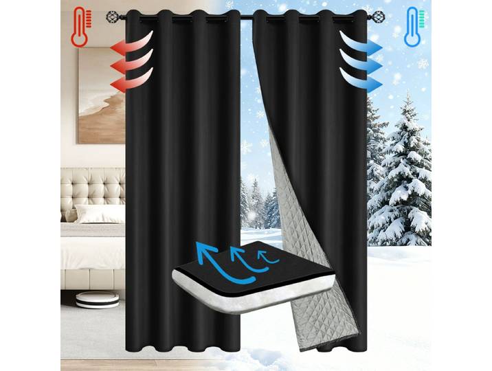 Rideaux occultants matelassés en coton épais 100 % isolants thermiques et insonorisants pour chambre à coucher – Décoration de fenêtre hiver