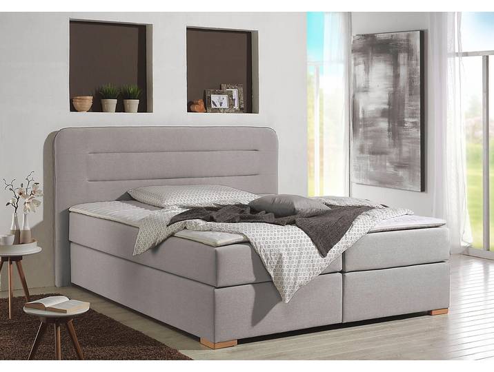 Boxspringbett, Grau, 160x208 cm, Strukturstoff, Mit Topper, Klassisch, Home-affaire