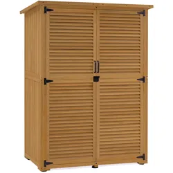 M MCombo Gartenschrank Holz, Gartenhaus Klein Wetterfest, Outdoor Gerätehaus Geräteschuppen, für Außenbereich Balkon Terrasse, 127×59×168 cm, 0901D (Natur)