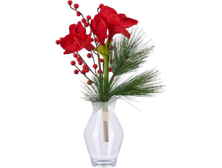 Winterliche Kunstpflanze CREATIV GREEN Strauß mit Amaryllis , rot, H:48cm, Obermaterial: 80% Kunststoff, 20% Polyester, Kunstpflanzen, Winterliche Kunstpflanze, mit naturgetreuen Blüten